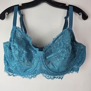 Hsia 38DDD 38F Lace Sheer Mesh Unlined Underwire Bra Hook Eye Feminine Blue